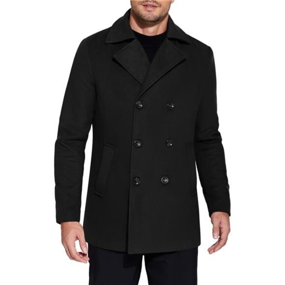Mens Pea Coat Double Breasted Winter Overcoat Trench Coat Notched Collar - Picture 1 of 7
